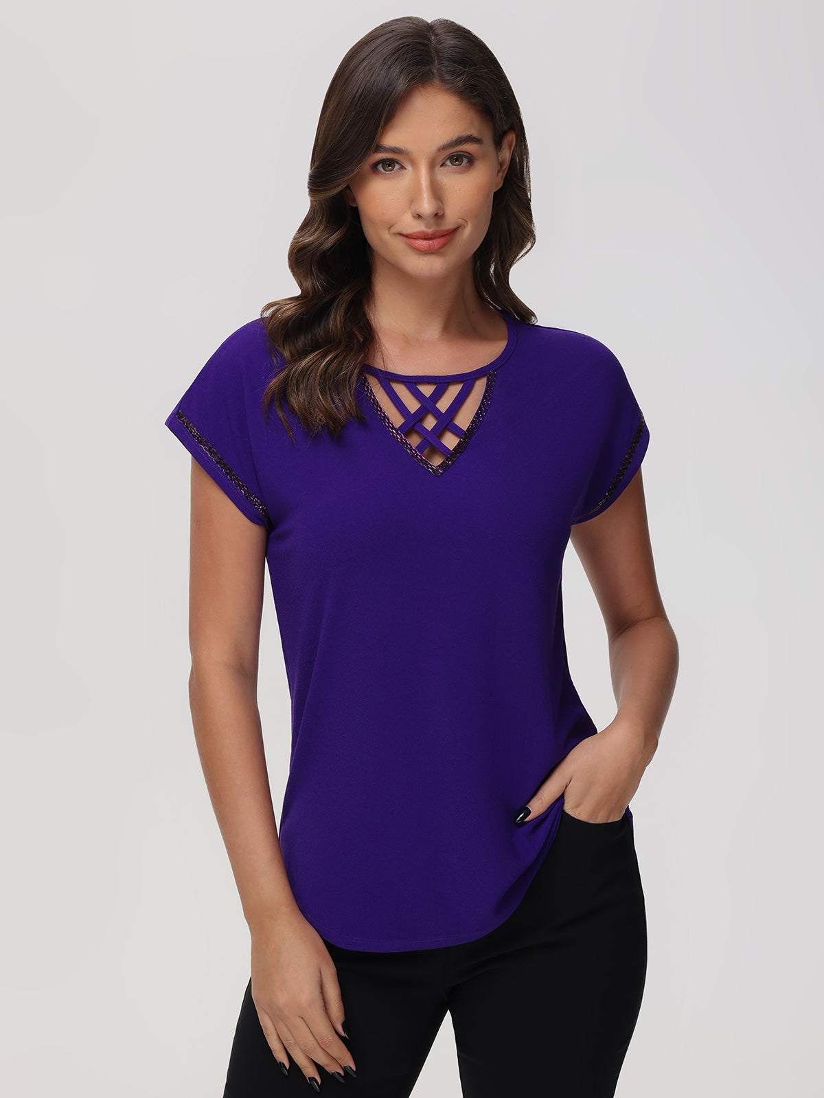 Lace Up Jeweled Dolman Top