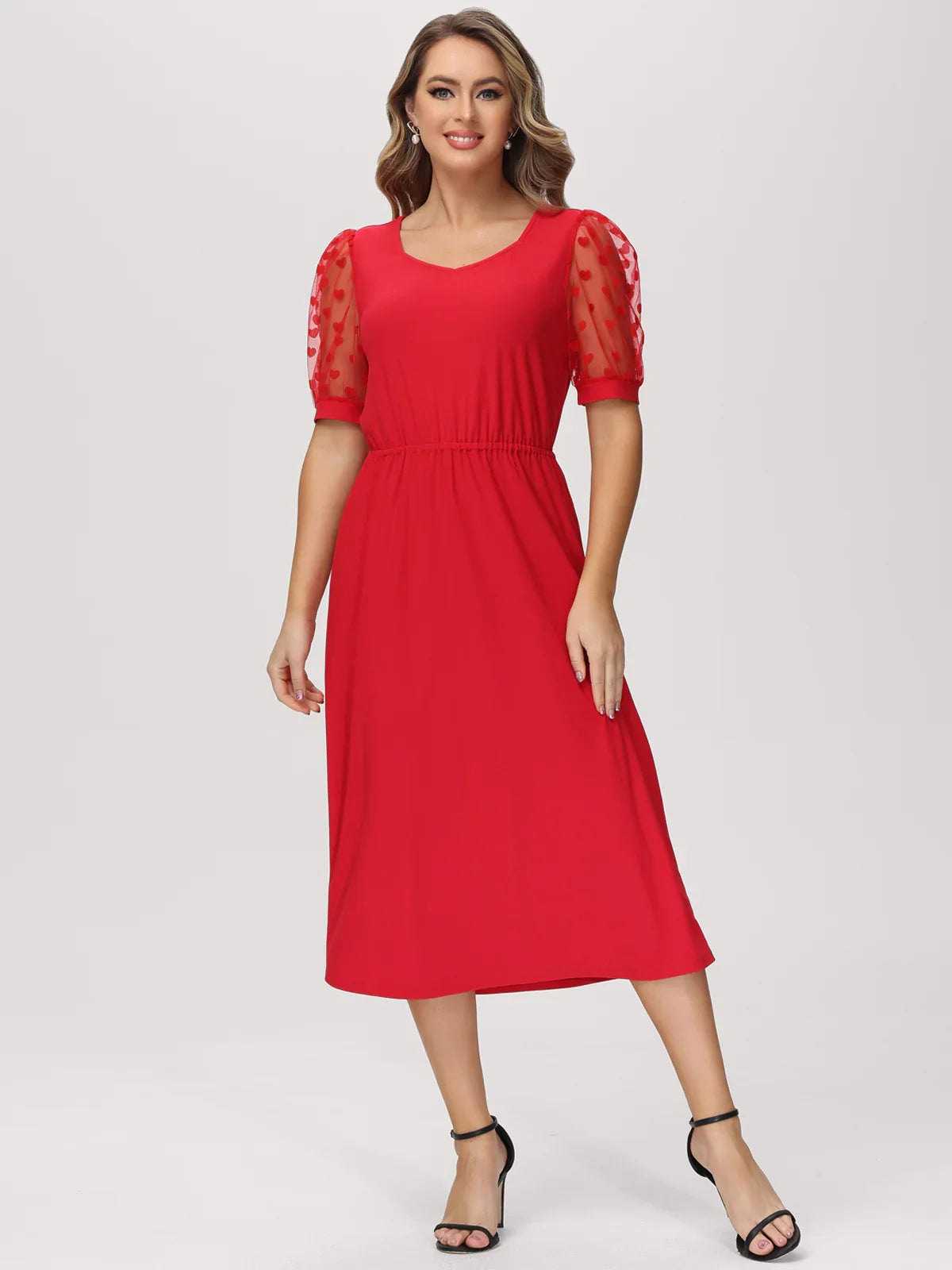 89th & Madison Puff Sleeve Midi Dress Ruby Red / L