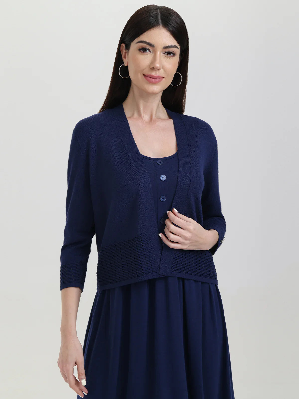 89th & Madison Button Cuff Pointelle Open Cardigan