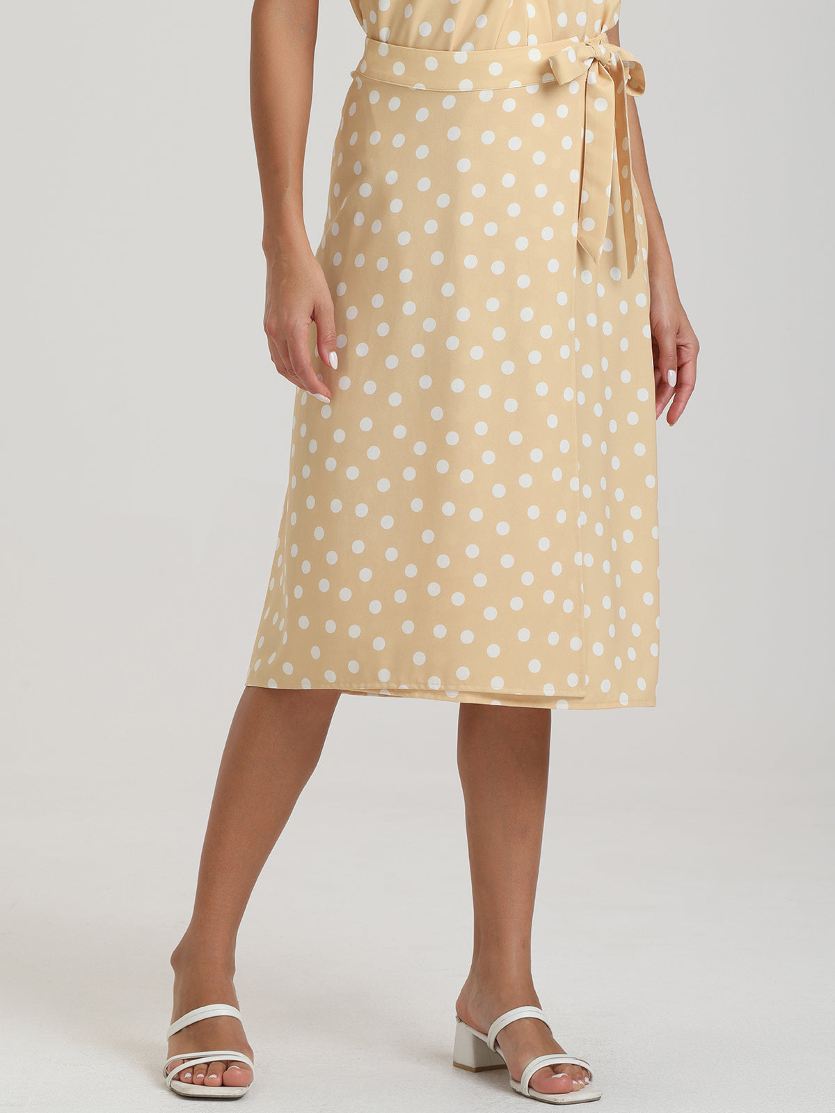 89th & Madison Polka Dot Faux Wrap Midi Skirt