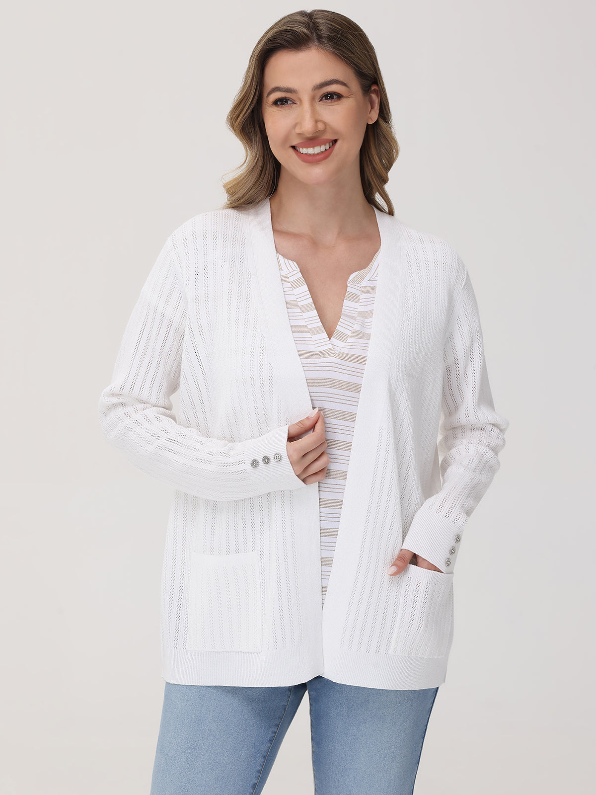 89th & Madison Pointelle Rib Open Cardigan