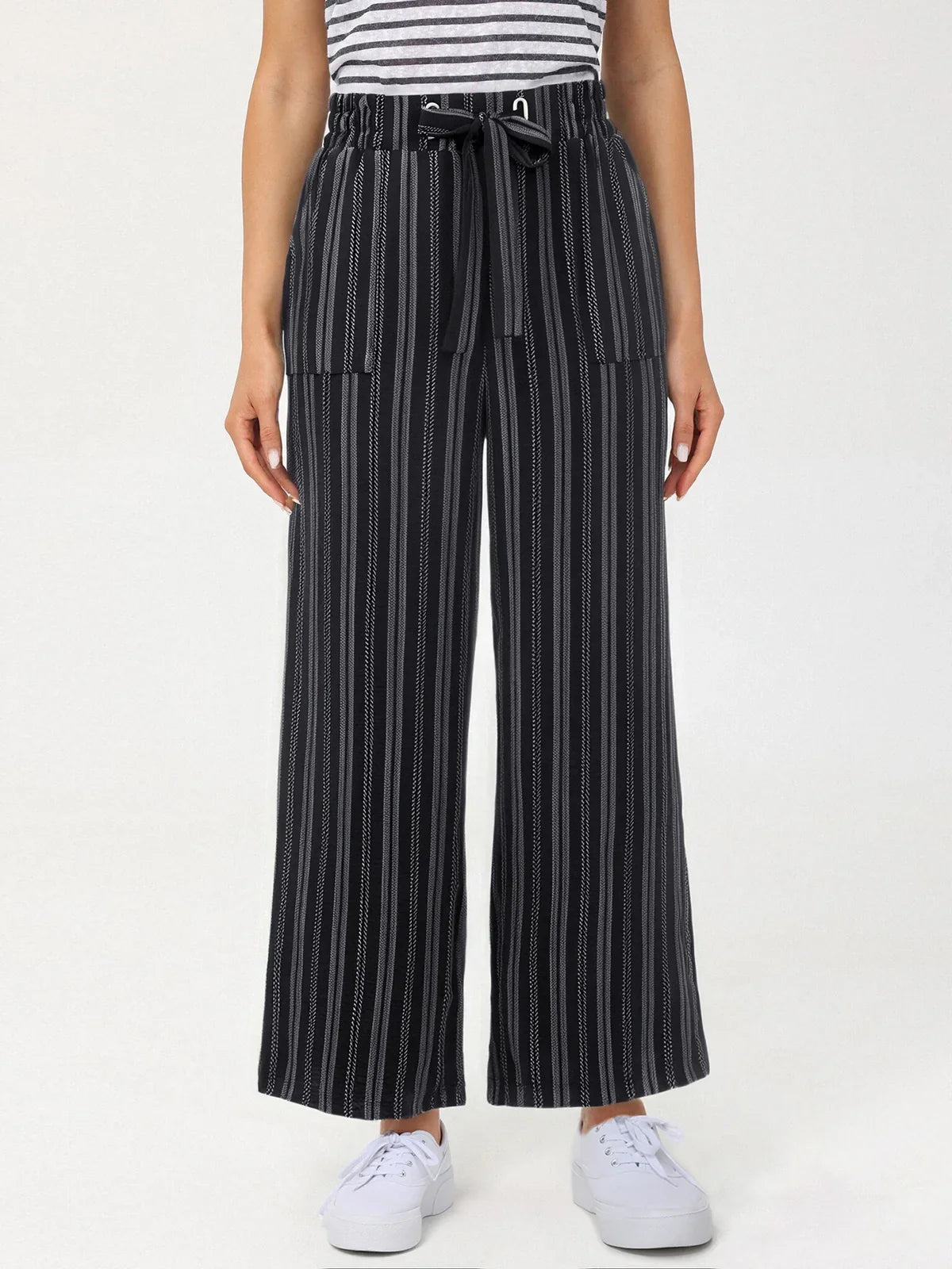 black and white striped dress pants Mens Black White Pinstripe Dress Pants Super 120s Wool Wide Leg 44/34