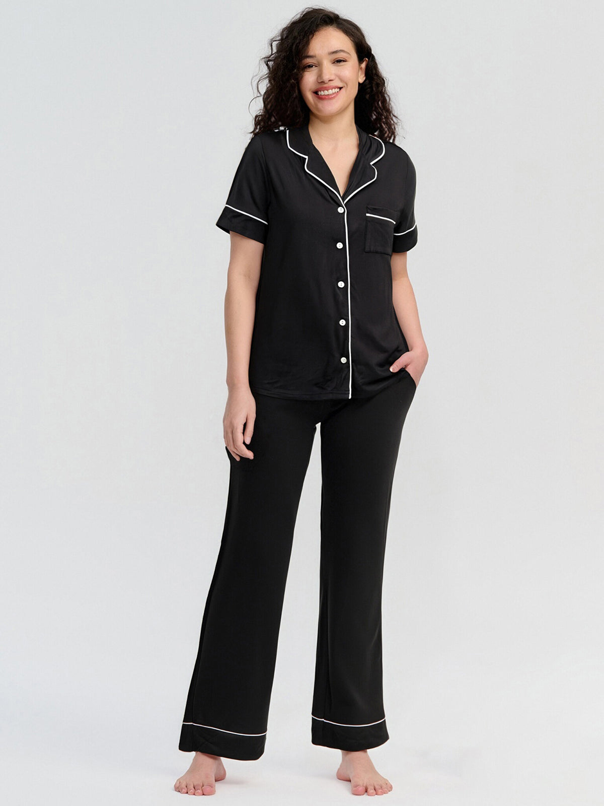 89th & Madison Solid Piped Short Sleeve Pajamas Set