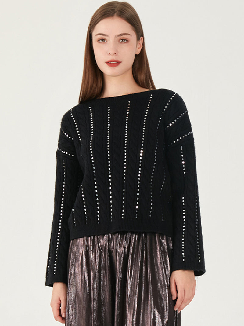 Boatneck Sequin Cable Sweater