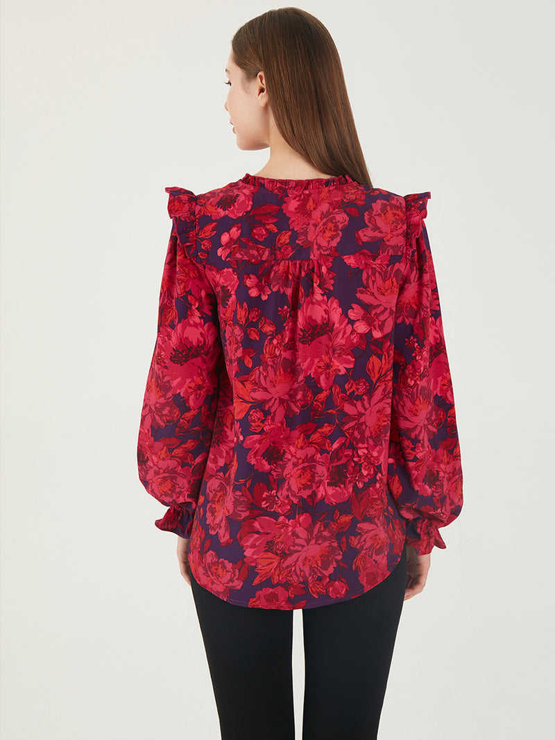 Floral Ruffle Peasant Blouse