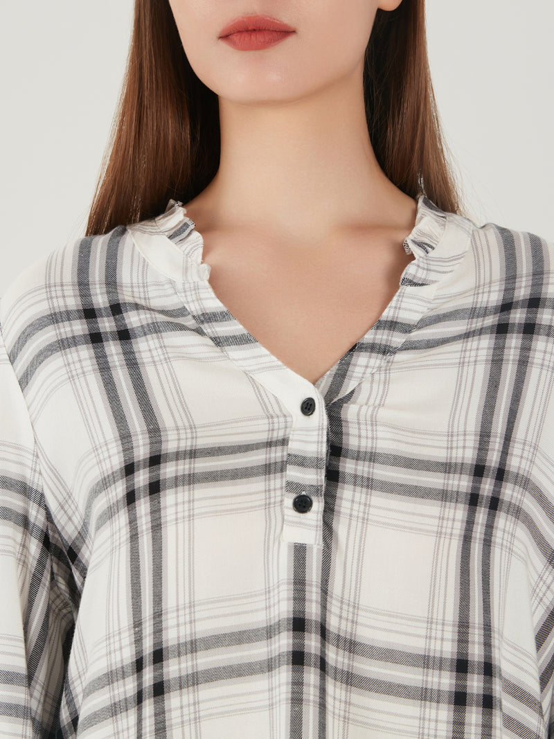 Plaid Puff Sleeve Blouse