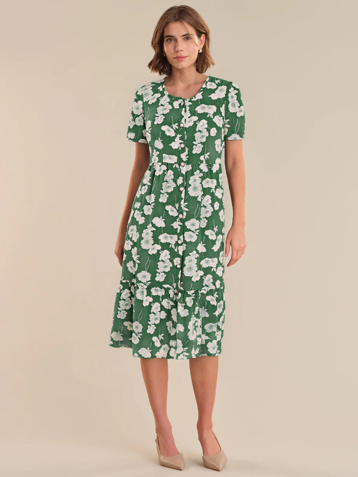 Floral Button Front Midi Dress