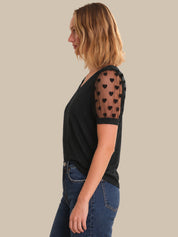Hearts Puff Sleeve Cool Feel Top