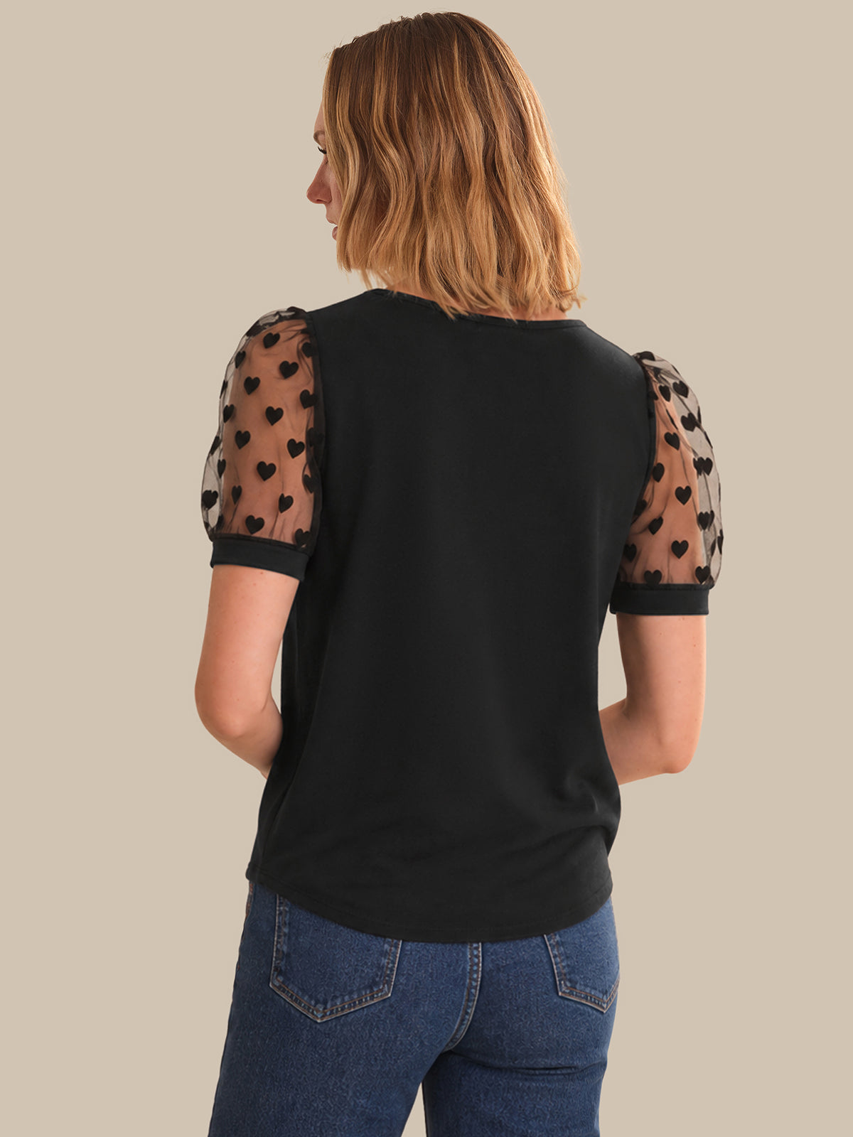 Hearts Puff Sleeve Cool Feel Top