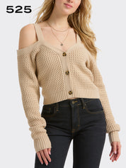 Cold Shoulder Rack Stitch Cardigan