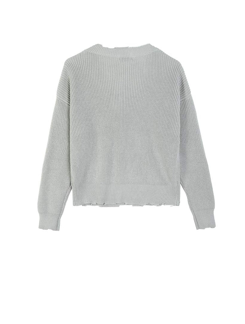 The Lea: Distressed V-Neck Pullover