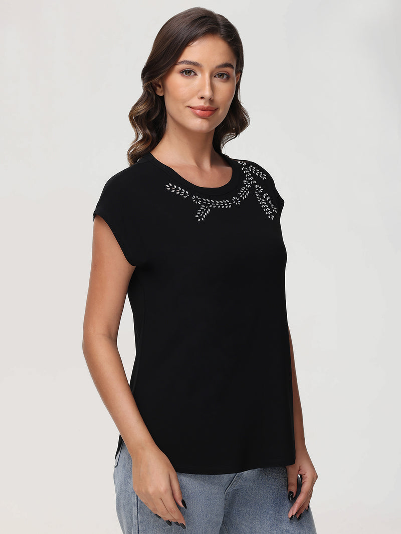 Jeweled Neck Dolman Cool Top