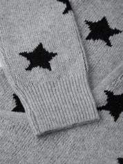 Gray socks with black star patterns on a matching background