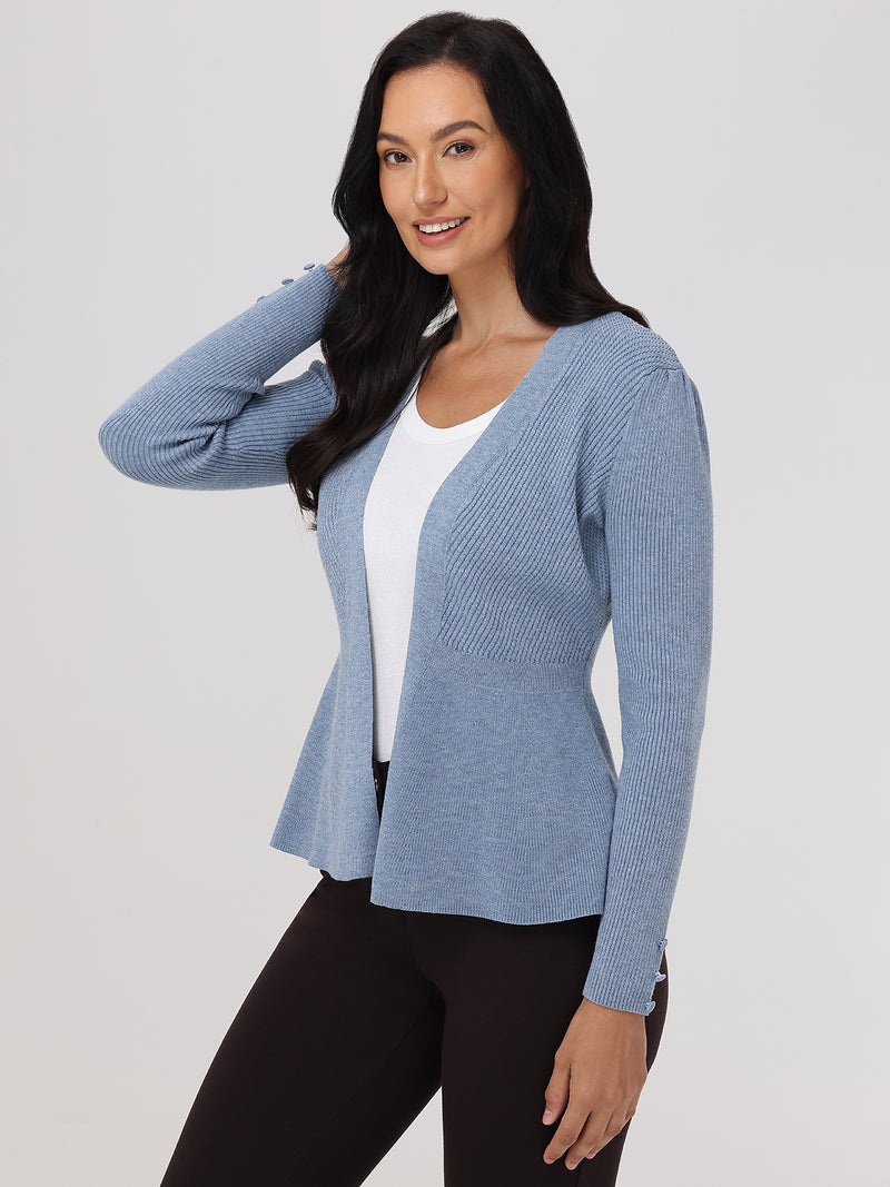 Directional Rib Peplum Open Cardigan