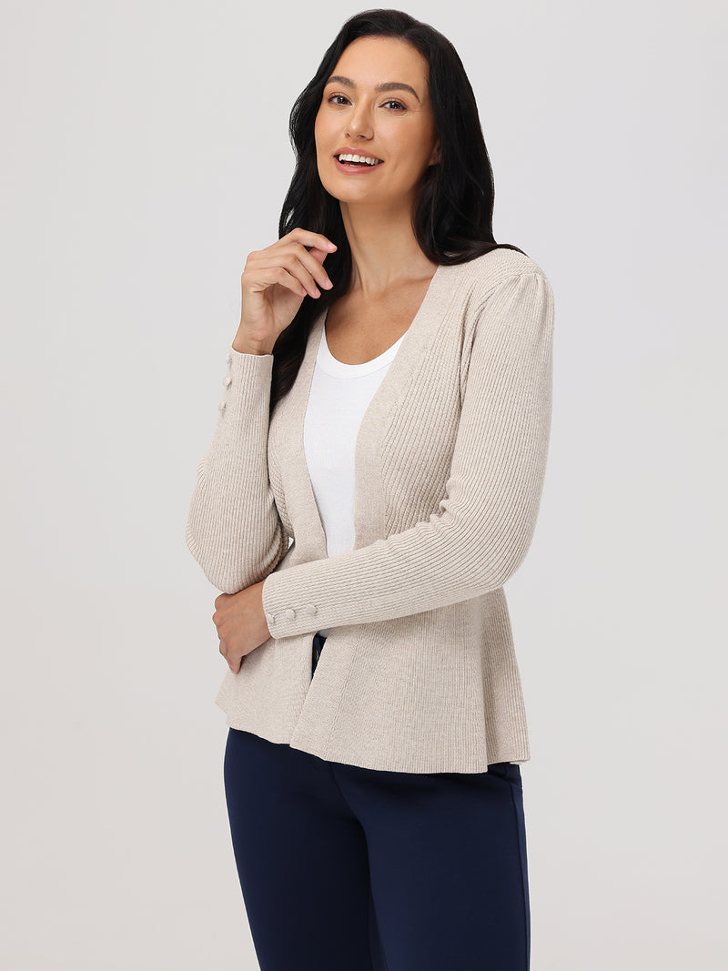 Directional Rib Peplum Open Cardigan