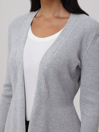 Directional Rib Peplum Open Cardigan