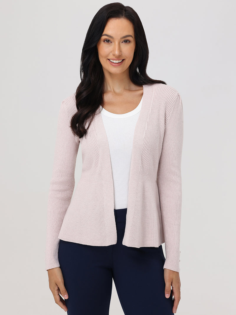 Directional Rib Peplum Open Cardigan