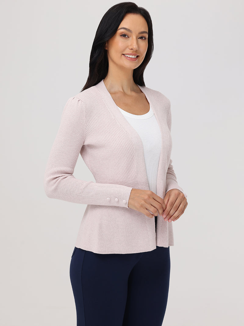 Directional Rib Peplum Open Cardigan