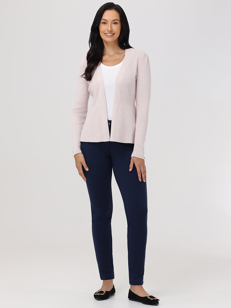 Directional Rib Peplum Open Cardigan