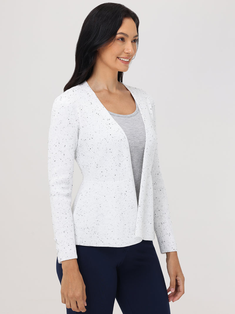 Fleck Peplum Open Cardigan