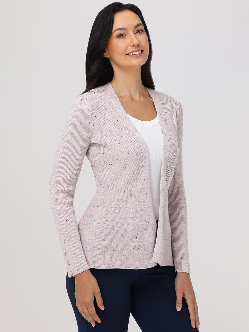 Fleck Peplum Open Cardigan