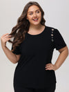 Plus Metal Eyelet Puff Sleeve Cool Top