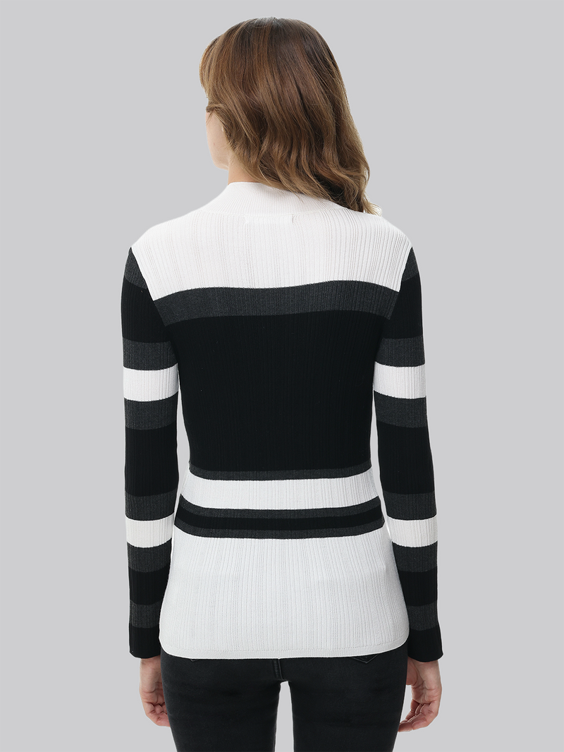 Colorblock Mockneck Rib Pullover