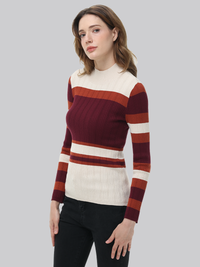 Colorblock Mockneck Rib Pullover