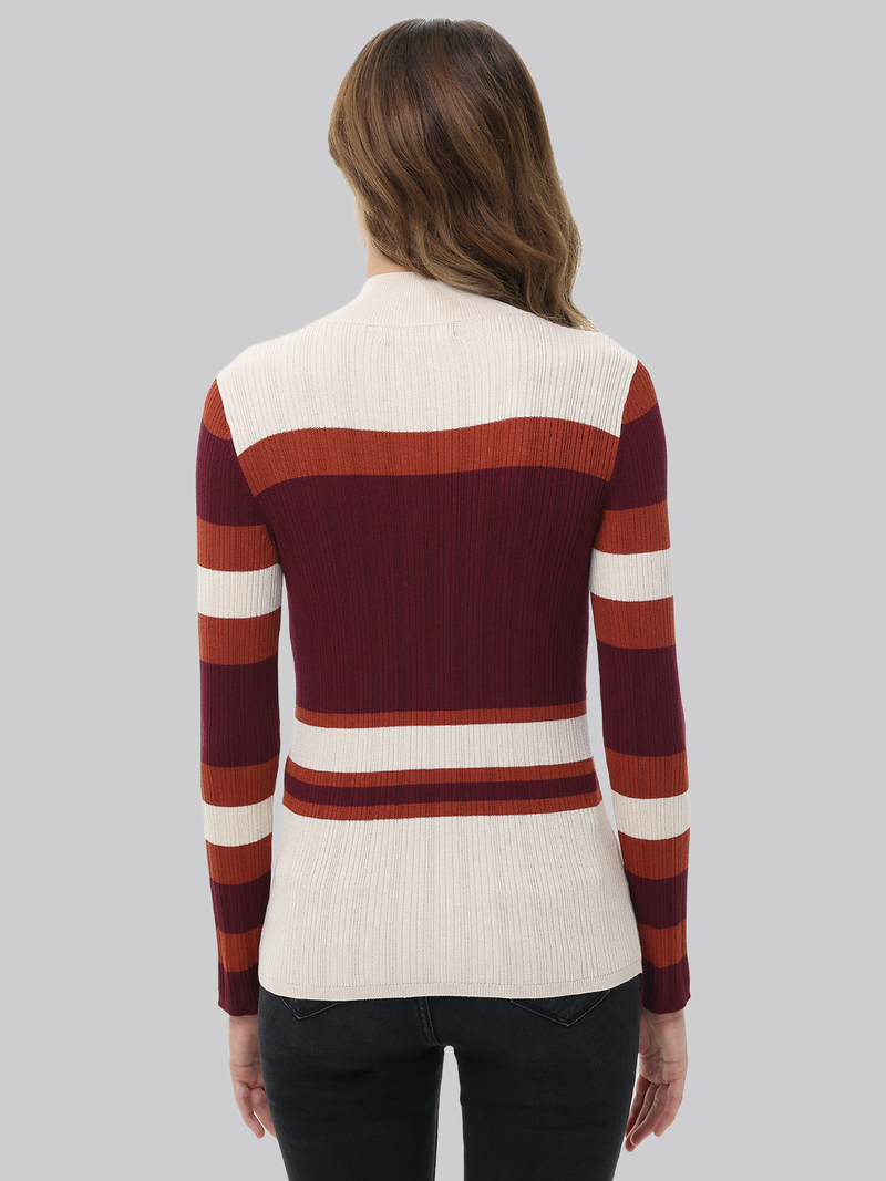 Colorblock Mockneck Rib Pullover