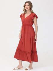 Flutter Sleeve V-Neck Maxi Dress
