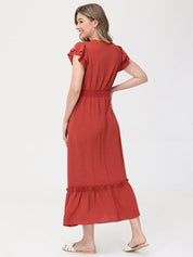 Flutter Sleeve V-Neck Maxi Dress