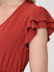 Flutter Sleeve V-Neck Maxi Dress