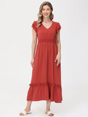 Flutter Sleeve V-Neck Maxi Dress