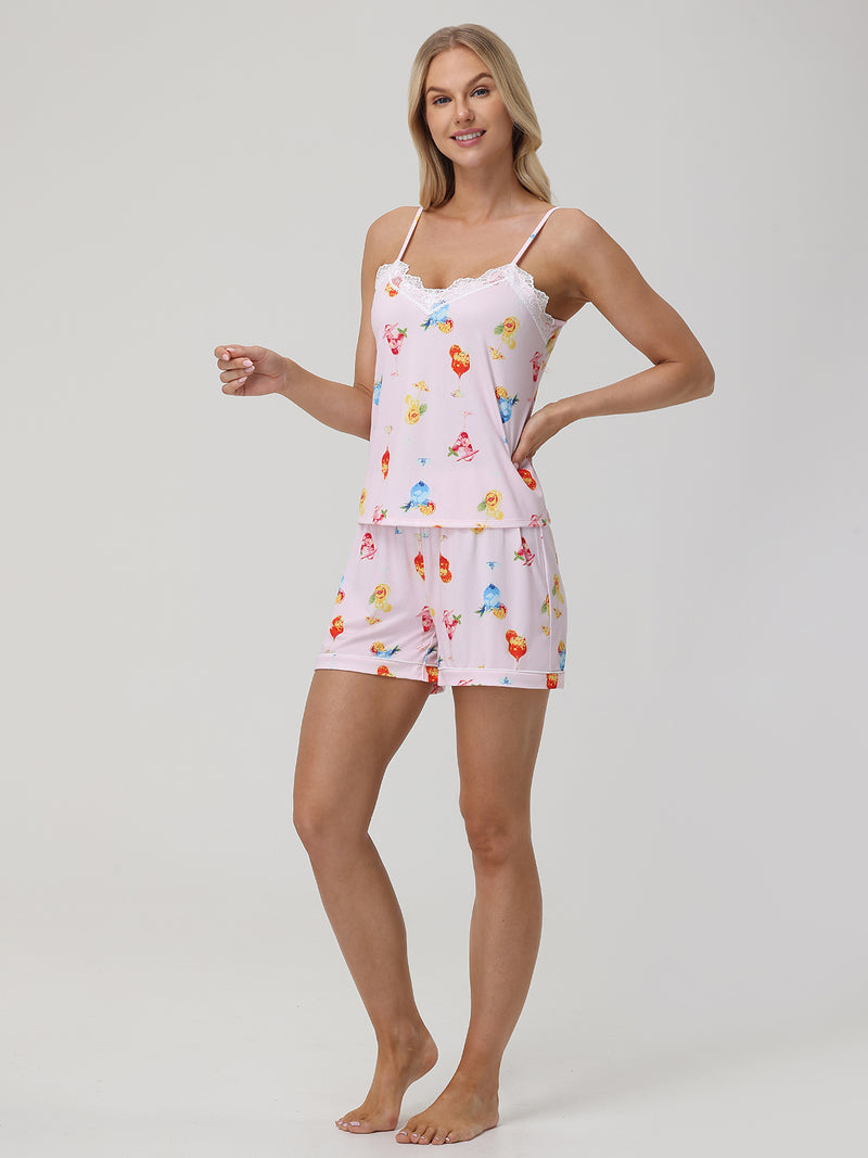 Cocktail Print Cami Short Pajama Set