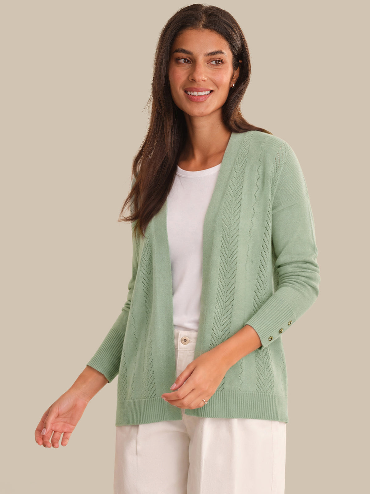 Pointelle Open Front Cardigan