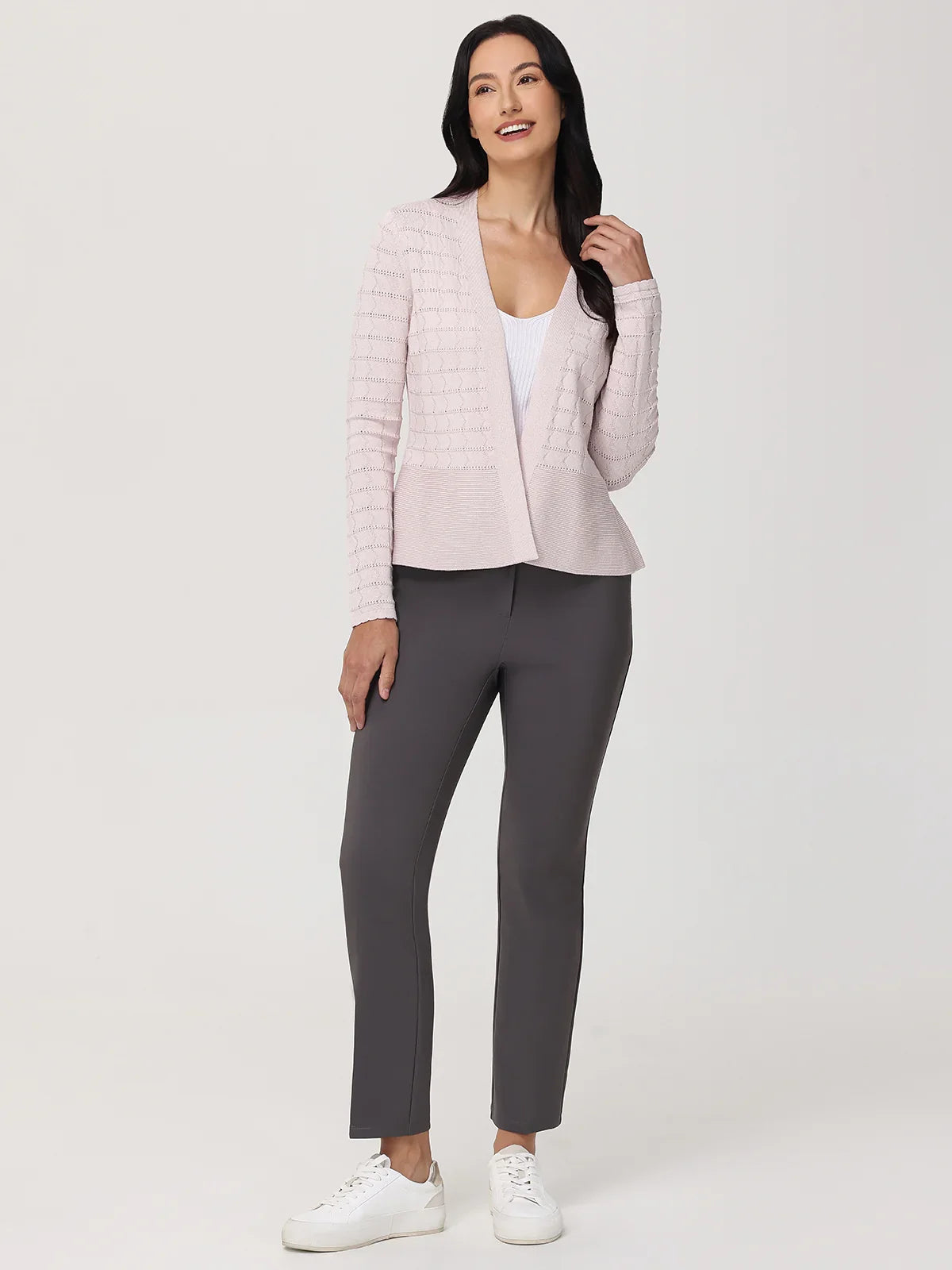 Pointelle Peplum Cardigan
