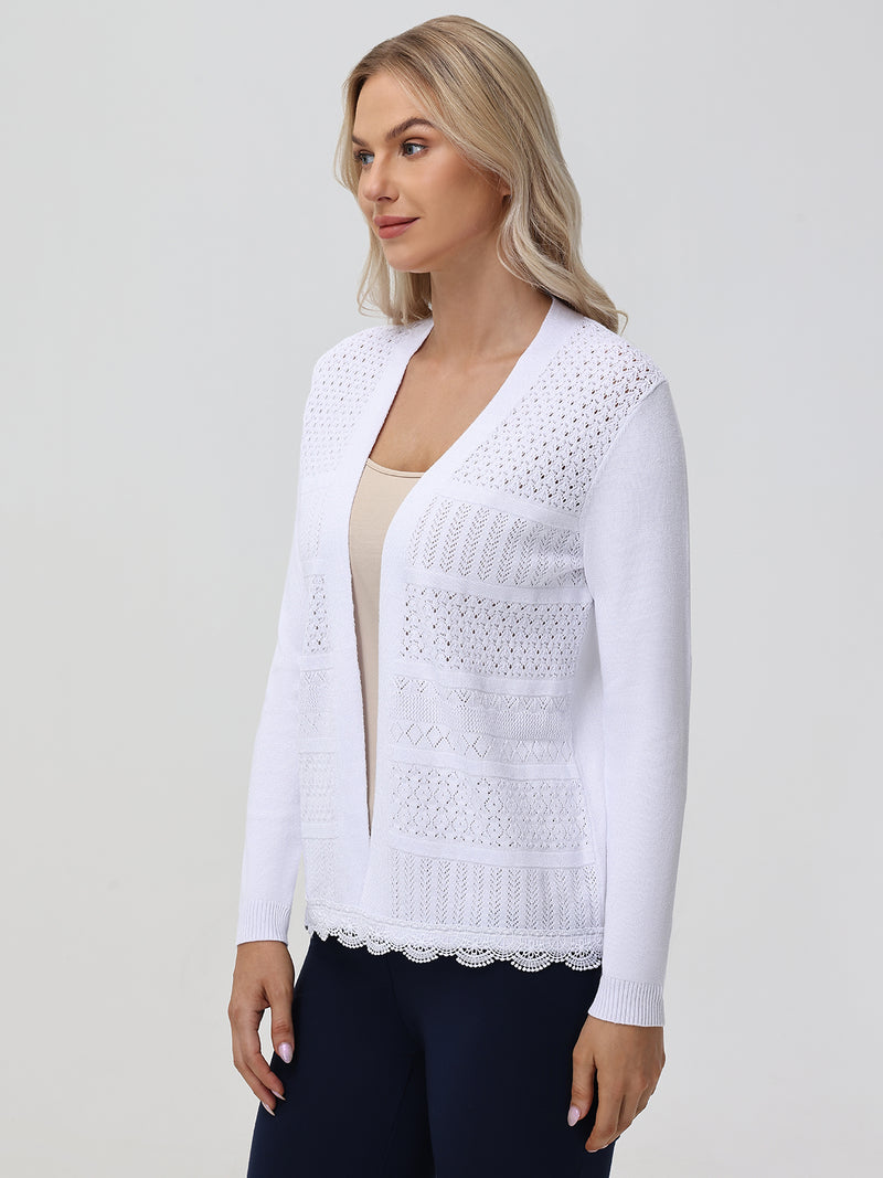 Pointelle Lace Ruffle Open Cardigan