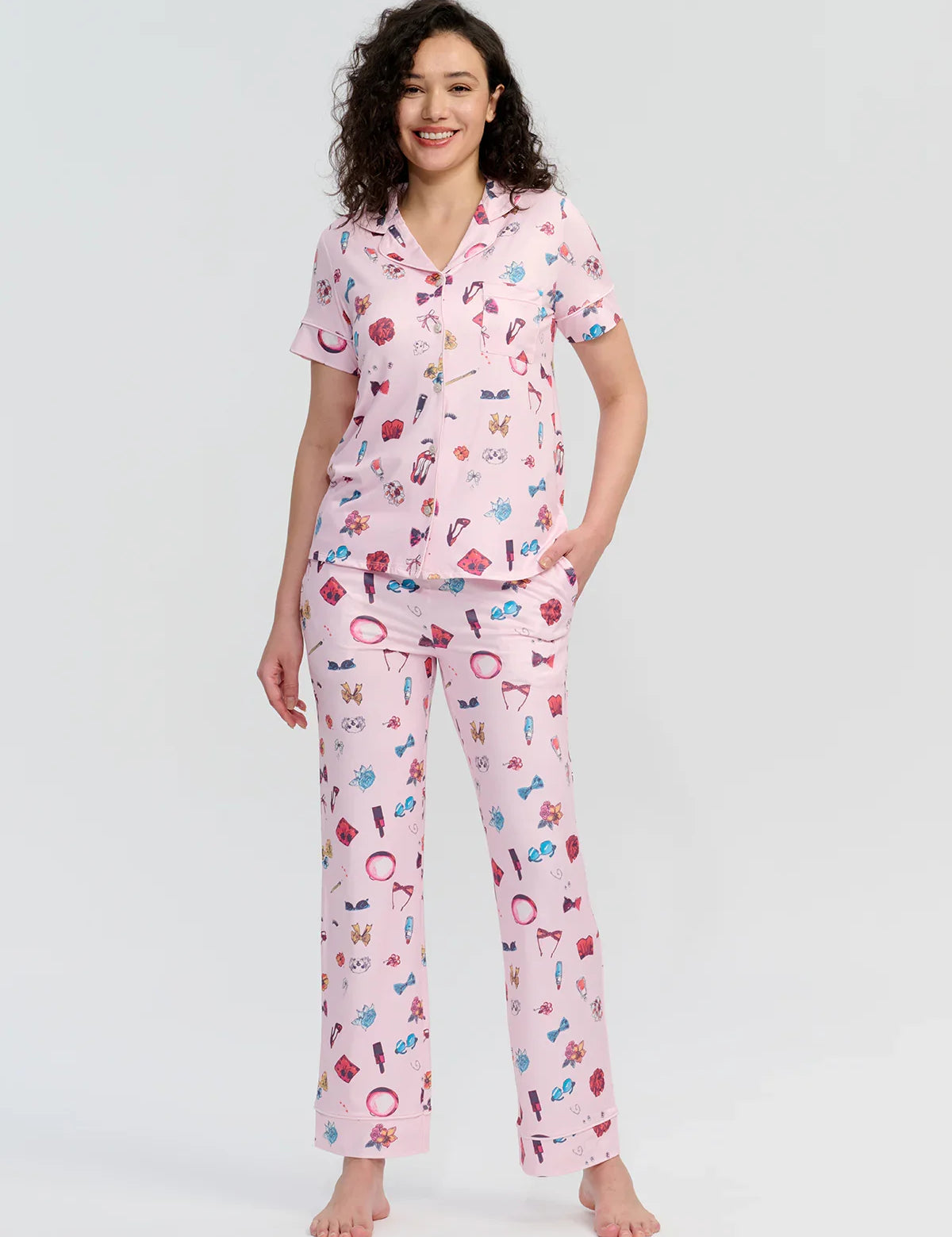 Cosmetic Print Short Sleeve Pajamas Set