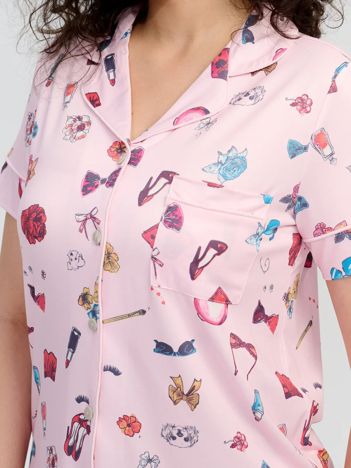 Cosmetic Print Short Sleeve Pajamas Set