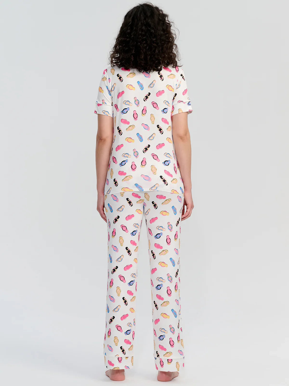 Flip Flop Print Short Sleeve Pajamas Set
