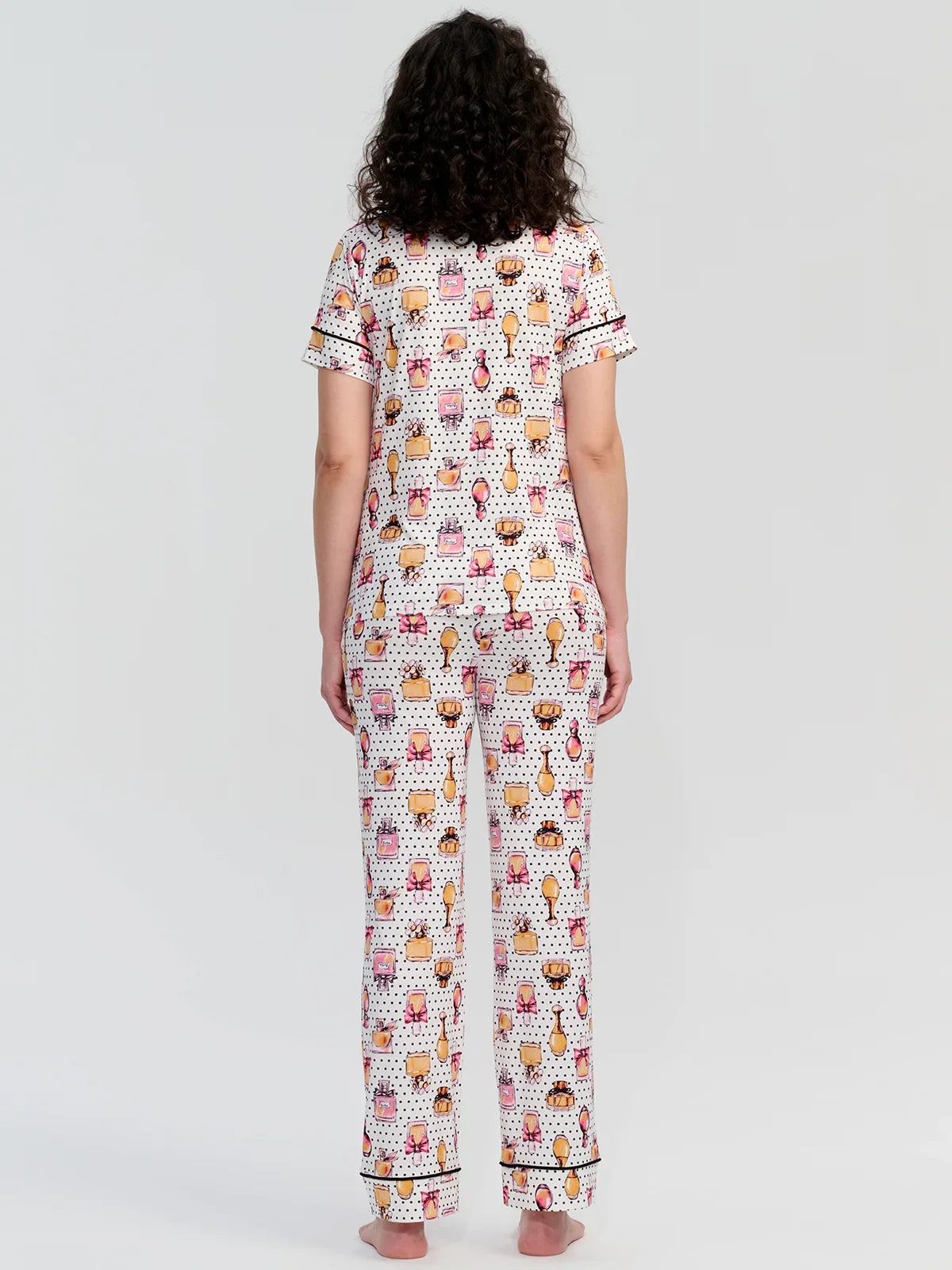 Perfume Print Short Sleeve Pajamas Set