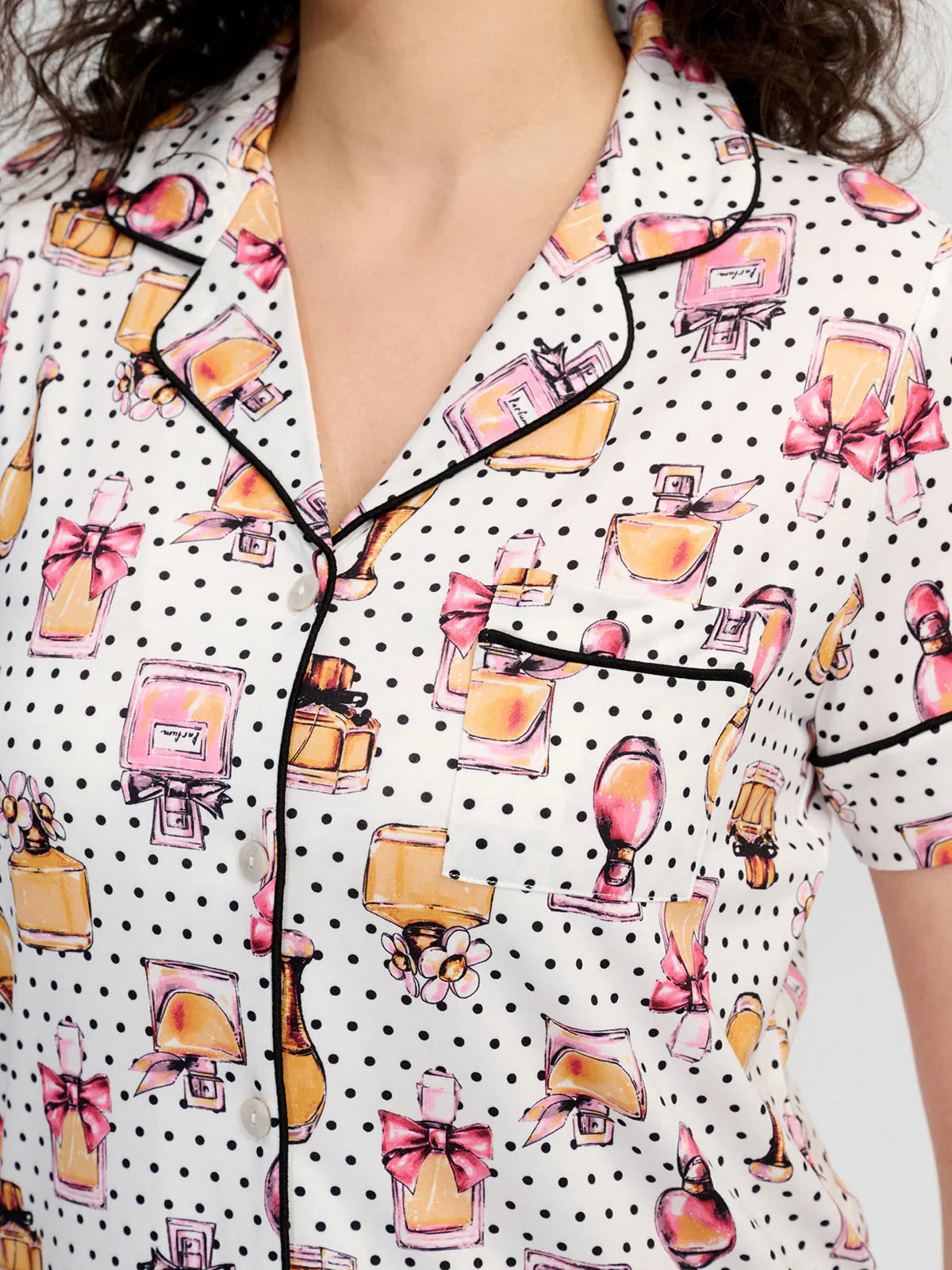 Perfume Print Short Sleeve Pajamas Set