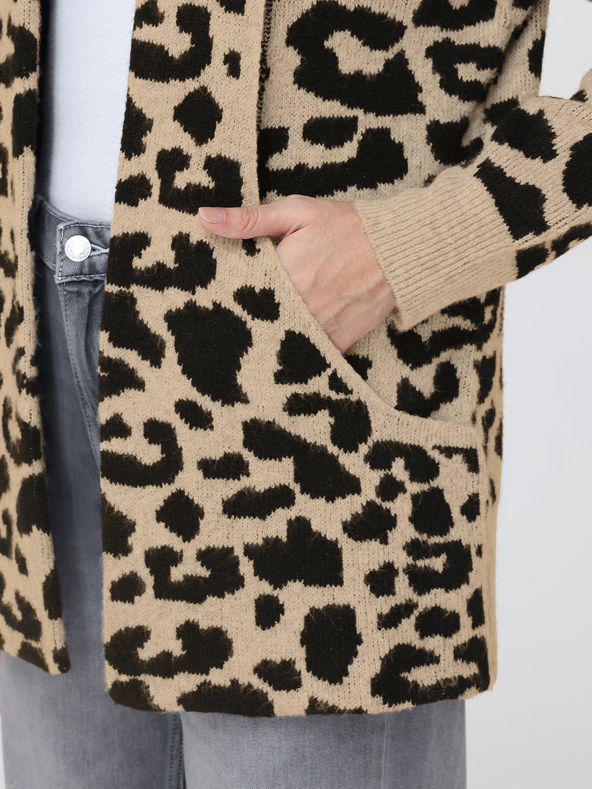 Leopard Print J-Pocket Cardigan