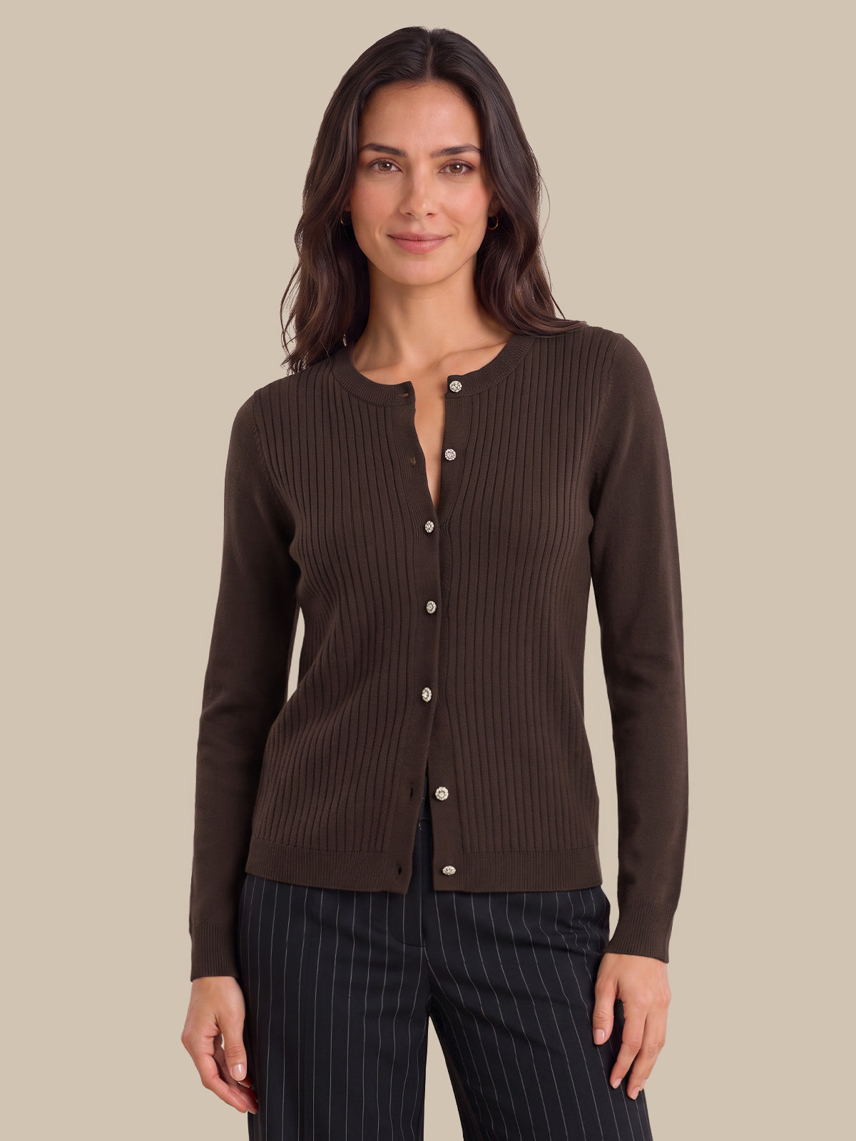 Rib Button Front Cardigan