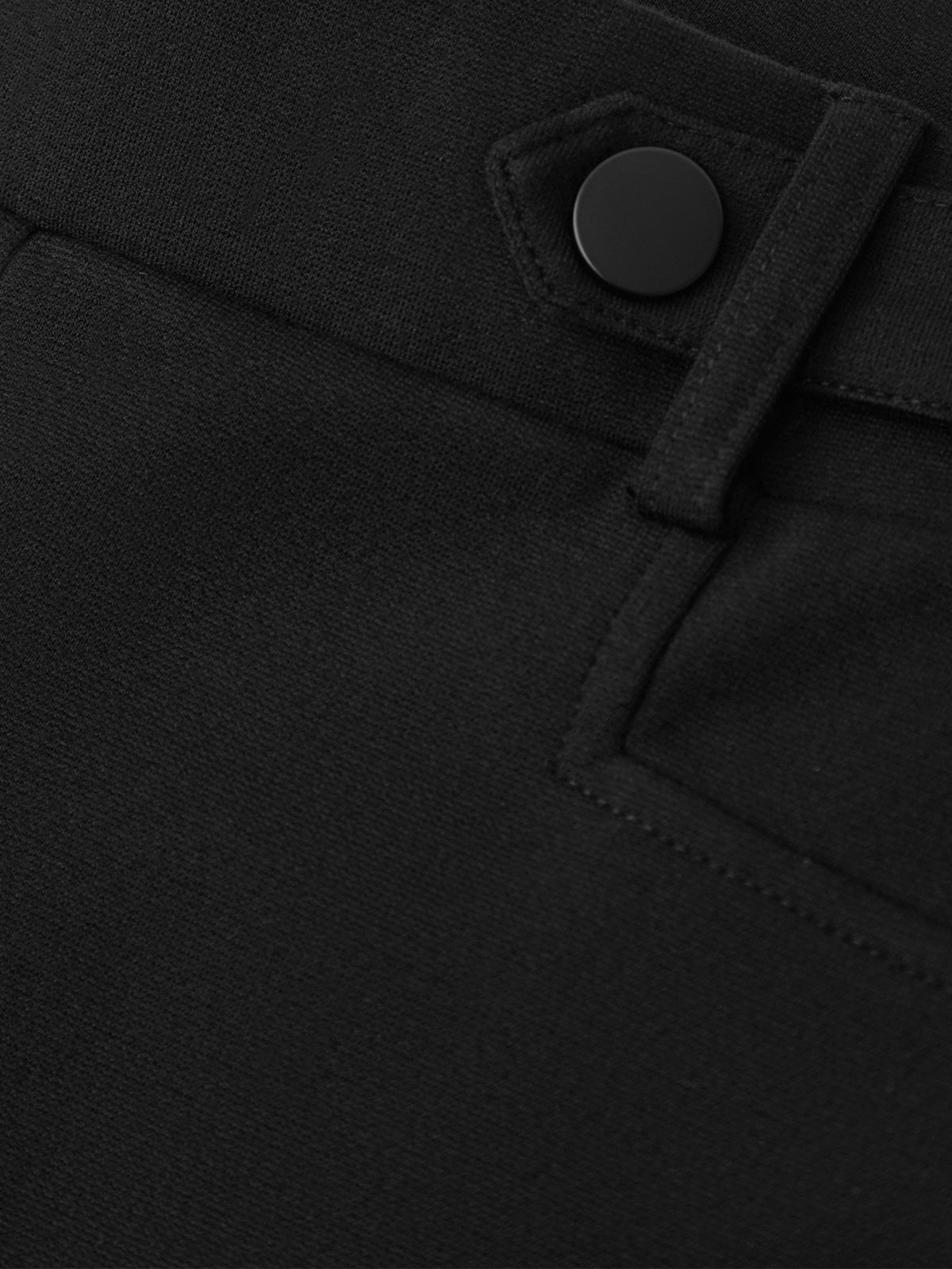 Close-up of a black coat with a button detail