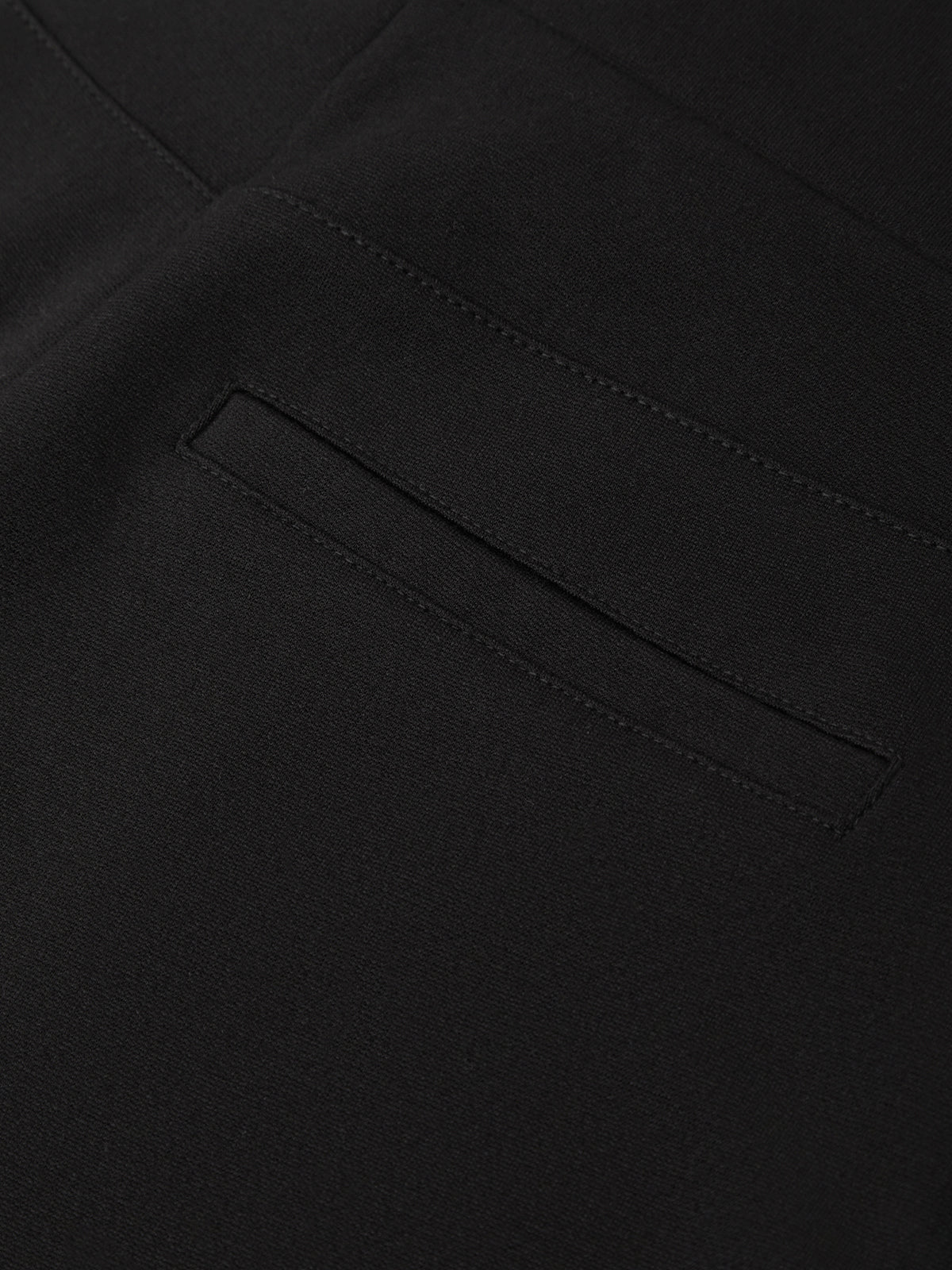 Close-up of a black fabric texture with a pocket detail