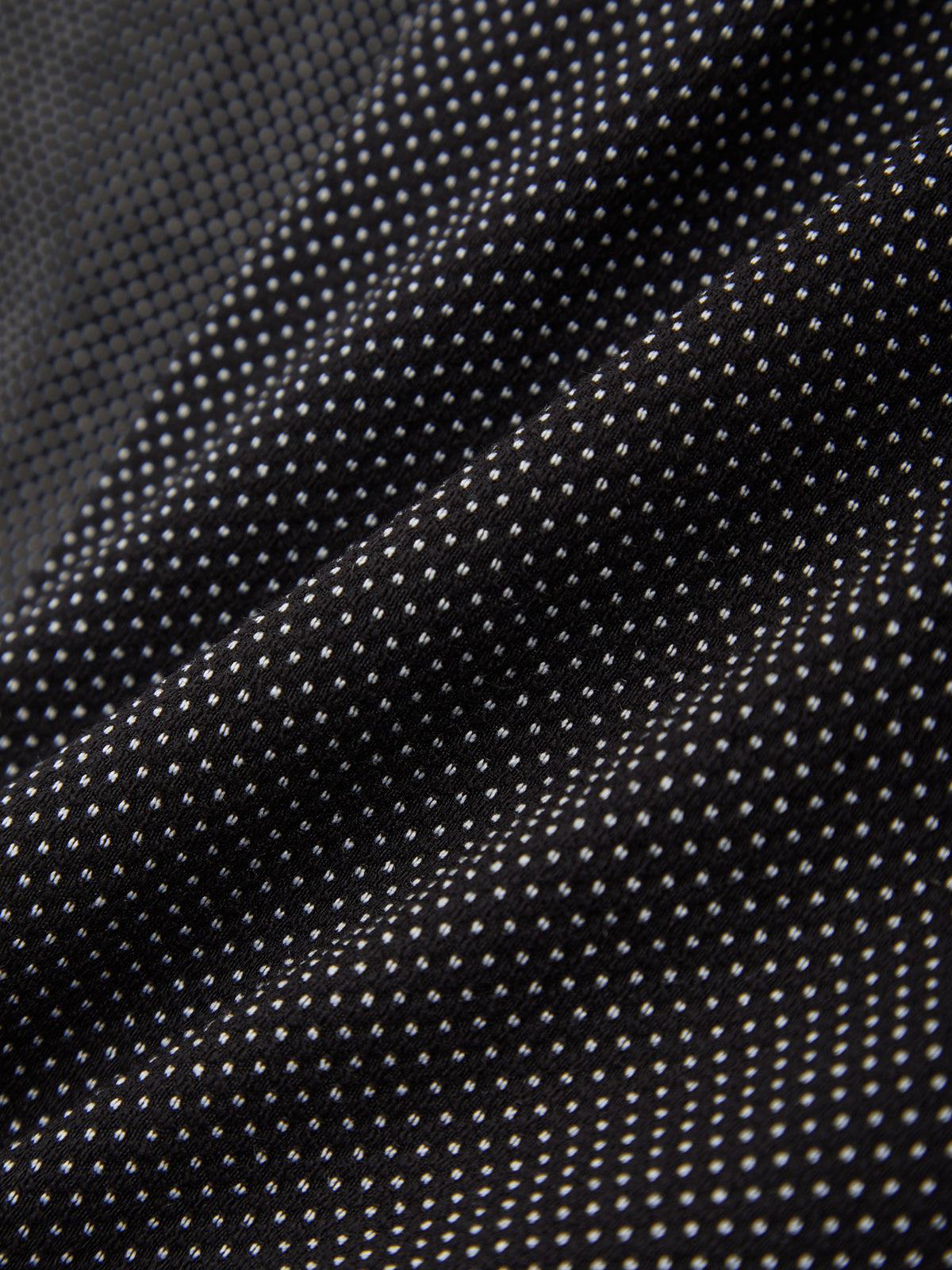 Close-up of black fabric with white polka dots