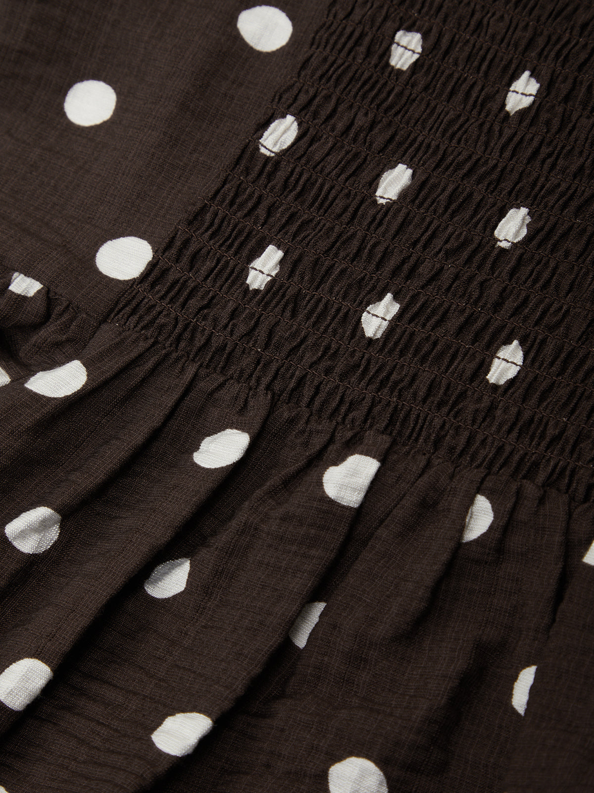 Black fabric with white polka dots