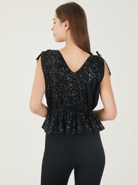 Sequin Peplum V-Neck Top