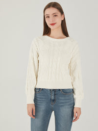 Pearl Embellished Cable Sweater